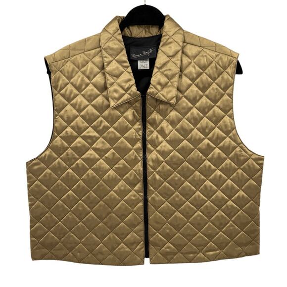 VTG Bonnie Boynton Full Zip Collared Quilted Metallic Retro Cropped Vest Gold XL - Picture 1 of 8